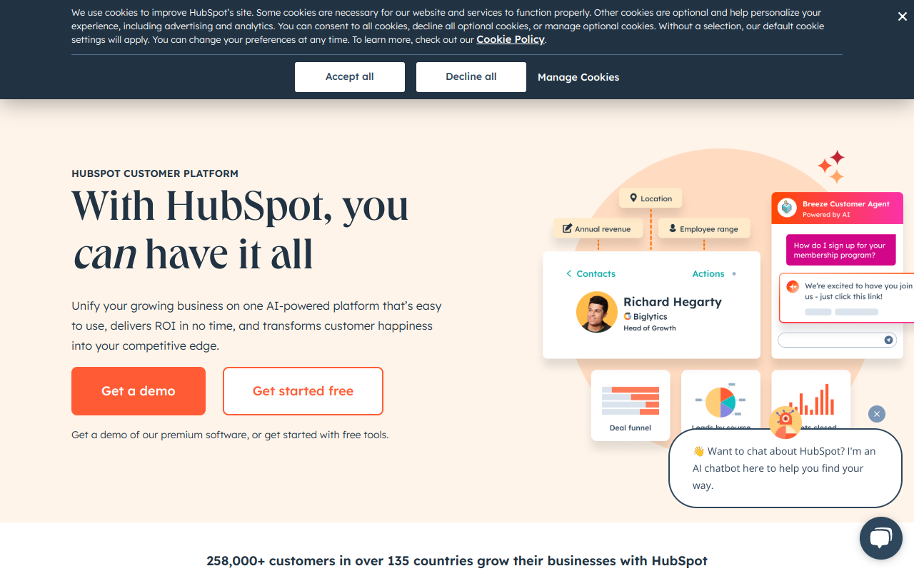 Screenshot of HubSpot: The All-in-One Platform for Business Growth