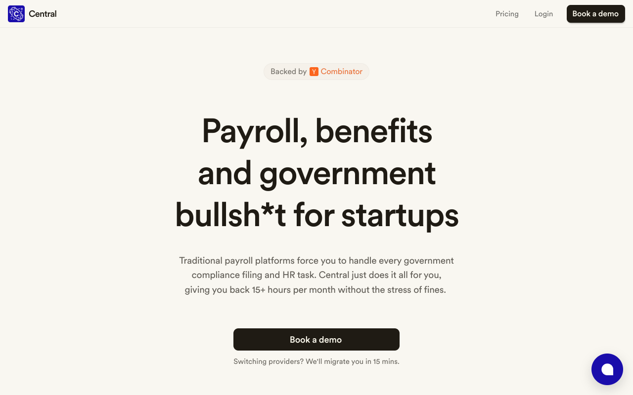 Screenshot of CentralHQ: Streamline Startup HR, Payroll, and Compliance