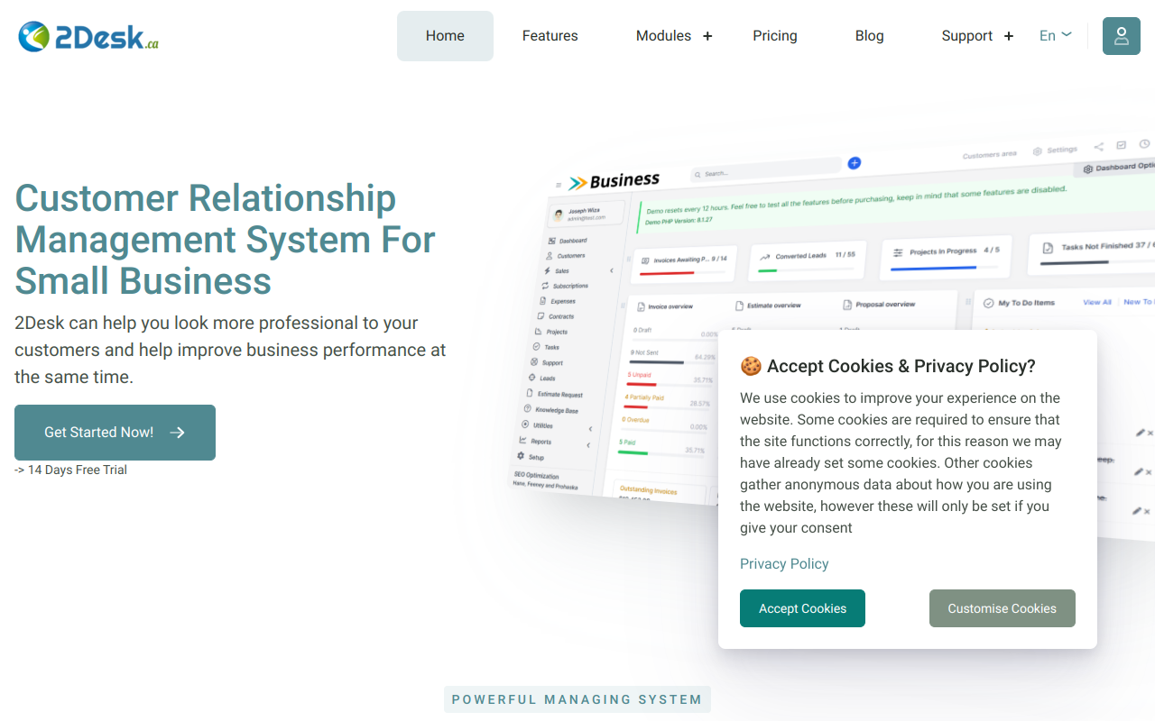 Screenshot of 2Desk CRM: The All-in-One Solution for Small Businesses