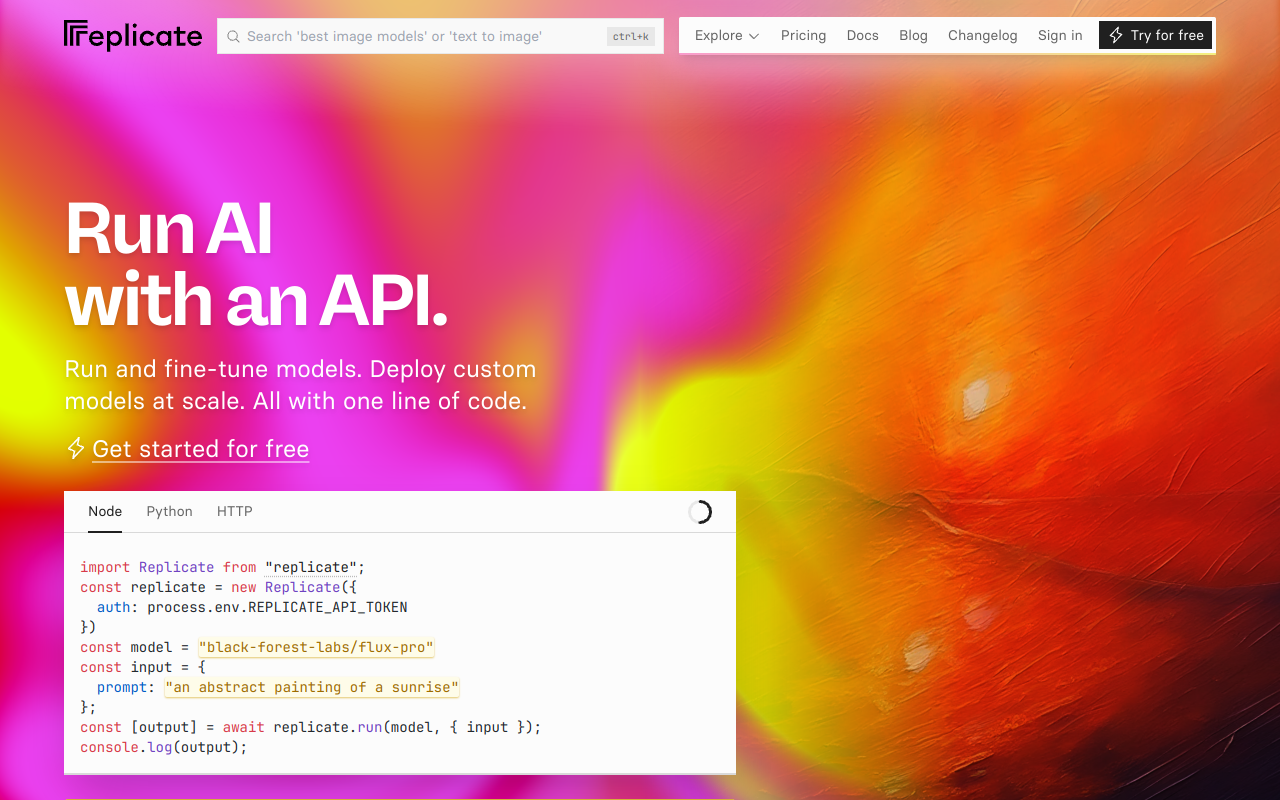 Screenshot of Replicate: Instantly Run Open-Source AI Models with a Simple Cloud API